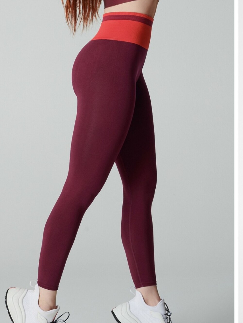 Fabletics Burgundy High-Waist Leggings with Red Waistband